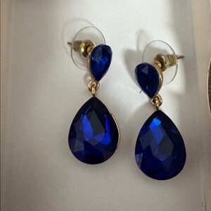 Crystal Rhinestone Teardrop Bridal Wedding Post Pierced Blue Prom Earrings